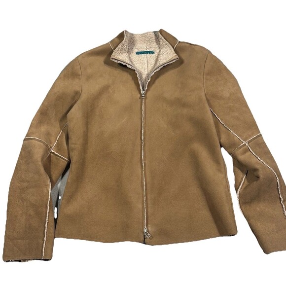 Velvet by Graham & Spencer Fitted Lux Sherpa Zip-Up Coat Color Mink Size L USA - Picture 1 of 9